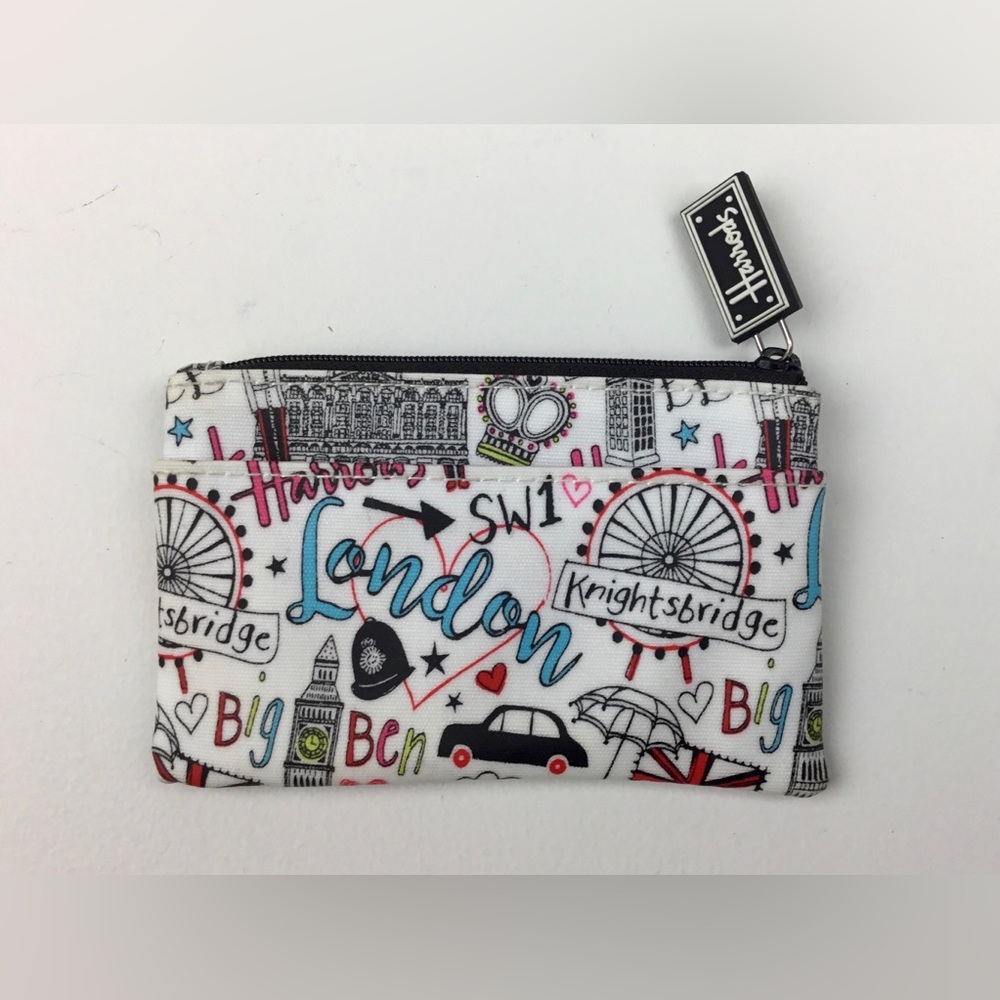 Harrods London Iconic Scenes Card Wallet Coin Purse Cotton Coated PVC